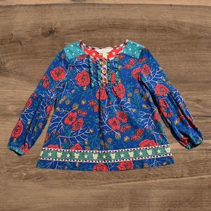 Matilda Jane Make Believe I Believe Blue Red Floral Cats Trim Tunic Top - Size 2